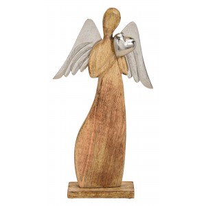 Dřevěný anděl Mango s kovovými křídly 42x22x6 cm