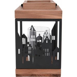 Dřevěná lucerna City 22x14x14 cm
