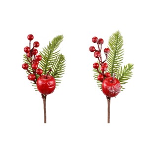 Vánoční větvička červené bobulky a jablko 25 cm, mix druhů