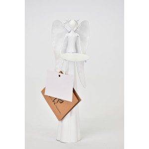 Plechový bílý anděl s kalíškem na svíčku 16,5 cm, balení 5 ks
