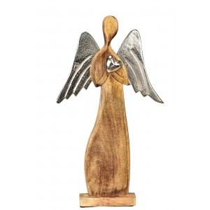 Dřevěný anděl Mango s kovovými křídly 51x30x7 cm