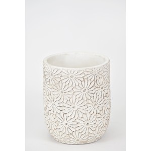 Cementová váza Flowers bílá 16,8x13,8 cm