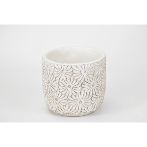 Cementový květináč Flowers bílý 13x13,8 cm