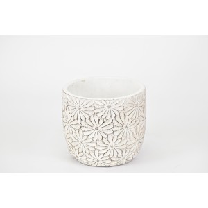Cementový květináč Flowers bílý 11,3x12,8 cm