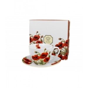 Porcelánový hrnek Classic Poppies s podtalířkem 250 ml v dárkovém boxu