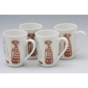 Sada 4 ks porcelánových hrnků Kočka