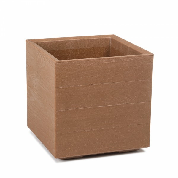 Plastový květináč Karo eco wood deska 400x400 mm, přírodní dřevo, sada 2ks