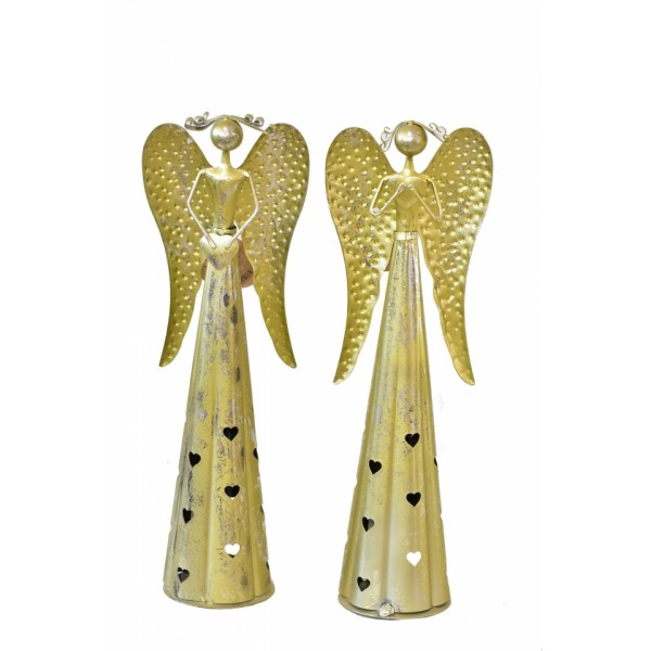 Plechový anděl Hearts svícen, champagne 38,5 cm II. jakost