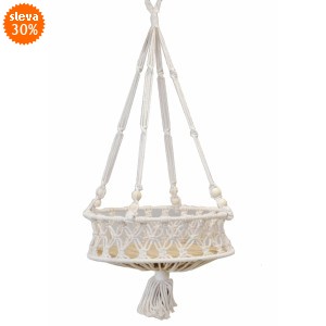 Macramé závěsný květináč krémový 68 cm
