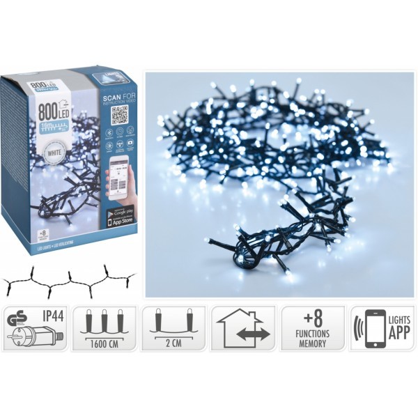 Světelný řetěz 800 LED 16 m, studená bílá
