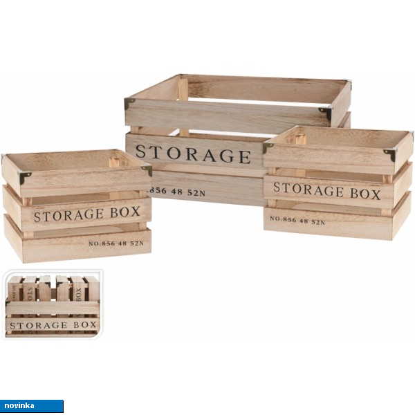 Dřevěná bedýnka STORAGE BOX, sada 3 ks