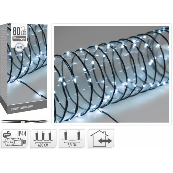 Dekorativní osvětlení 80 LED, 6 m studená bílá, měkký drát