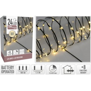 Dekorativní osvětlení 24 LED, 1,8m teplá bílá, na baterie 