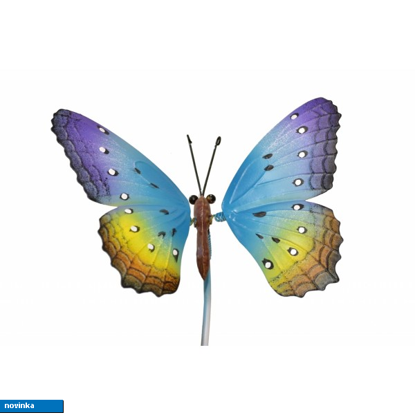Kovový zápich modrý motýl 71x20x17 cm