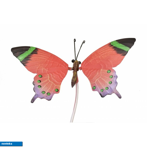 Kovový zápich červený motýl 71x20x17 cm