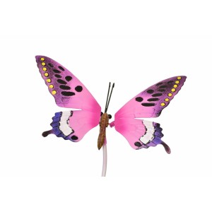 Kovový zápich růžový motýl 71x20x17 cm