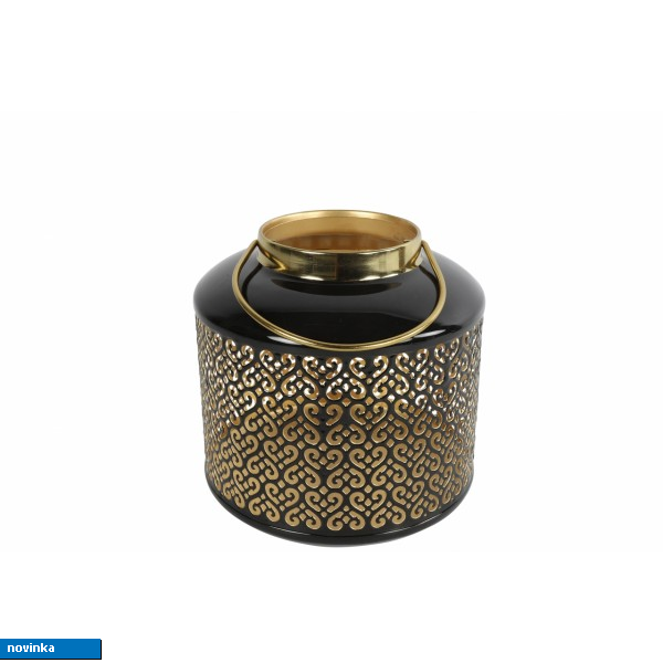 Kovová lucerna Shana černo-zlatá 19,5x18,5 cm