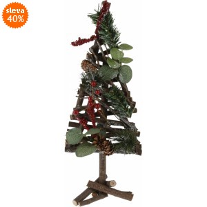 Vánoční stromeček z dřívek, zdobený červený 40 cm