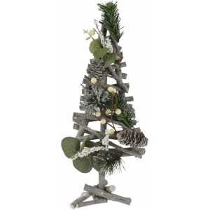 Vánoční stromeček z dřívek, zdobený bílý 40 cm