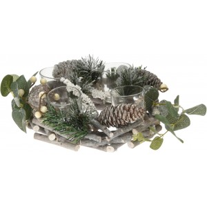 Adventní věnec z dřívek, zdobený bílý 22x8 cm