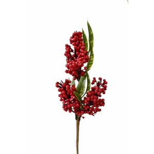Umělá větvička červené bobulky s listy 40 cm