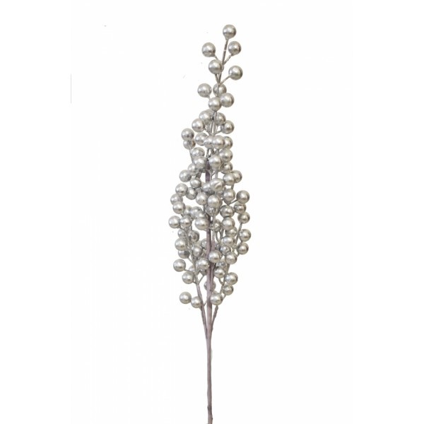 Větvička s bobulkami stříbrná balení 12 ks, 63 cm