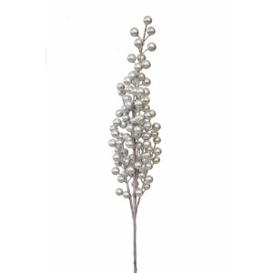 Větvička s bobulkami stříbrná 63 cm
