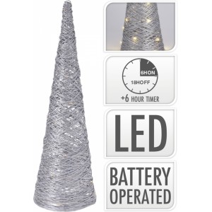Dekorativní LED kužel Rafia metalický stříbrný 38,5 cm