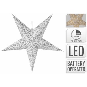 Papírová hvězda na zavěšení stříbrná 60 cm, 10 mini LED