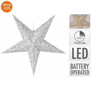Papírová hvězda na zavěšení stříbrná 60 cm, 10 mini LED