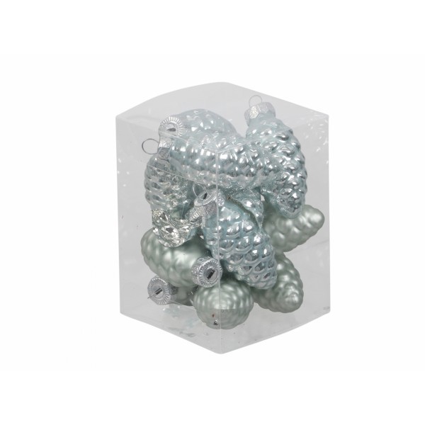 Skleněné baňky - šišky 6 cm, oyster grey, sada 12 ks
