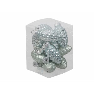 Skleněné baňky - šišky 6 cm, oyster grey, sada 12 ks