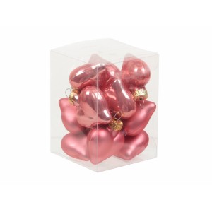 Skleněné baňky - srdce 4 cm, camelia, sada 12 ks