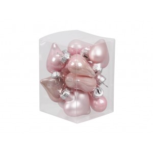 Skleněné baňky - srdce 4 cm, powder pink, sada 12 ks