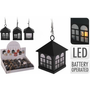 Kovový domeček s LED osvětlením černý, balení 3 ks mix druhů