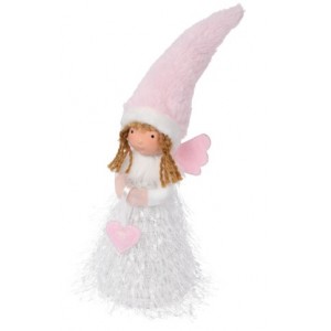 Svítící anděl na pružině 24 cm, dlouhá růžová čepice