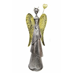 Plechový anděl Wave stříbrný-champagne se srdíčkem, 65,5 cm II. jakost