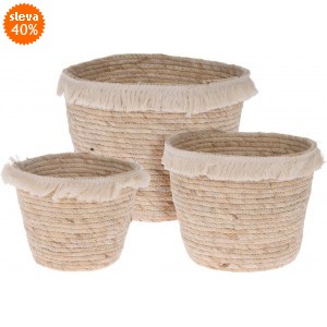 Přírodní koš Zea s třásněmi sada 3 ks