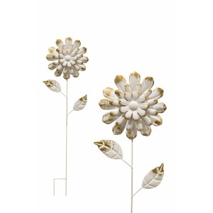 Kovová květina bílá s patinou C, zápich 80 cm