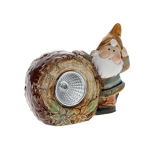 Porcelánový solární kámen s hnědým skřítkem 8,7x5,8x11,5 cm