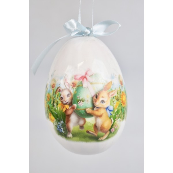 Plastové vajíčko na zavěšení s motivem zajíčků balení 6 ks, 12 cm