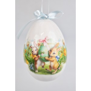Plastové vajíčko na zavěšení s motivem zajíčků balení 6 ks, 12 cm