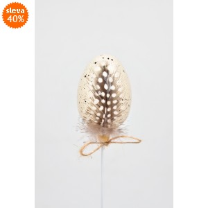 Vajíčko zápich kropenaté s peříčkem 6 cm, sada 6 ks