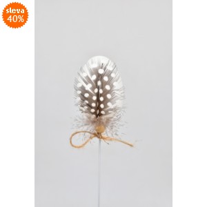 Vajíčko zápich bílé s peříčkem 4 cm, sada 12 ks