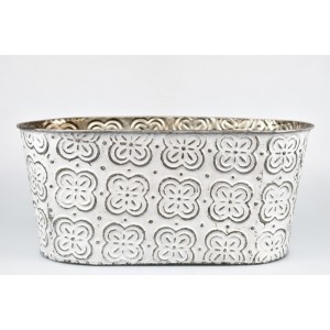 Oválný plechový květináč Ornament 16x35,5x18,5 hnědý