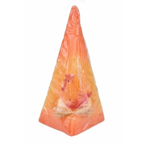 Svíčka pyramida oranžová se slepičkou 14,5x6x6 cm