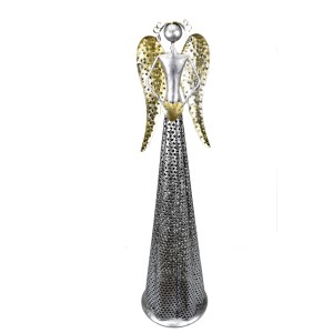 Plechový anděl Deco champagne-silver 63 cm