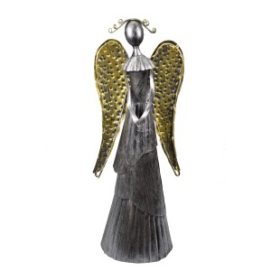 Plechový anděl Wave stříbrný-champagne , 39cm, LED křídla