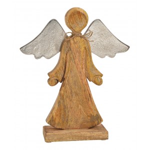 Dřevěný anděl Mango s kovovými křídly 35x29x6 cm
