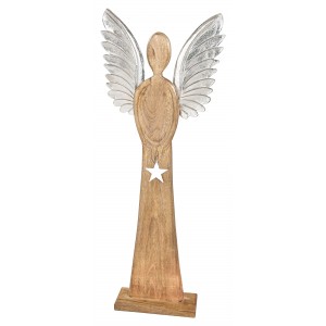 Dřevěný anděl Mango s kovovými křídly 115x45x13 cm